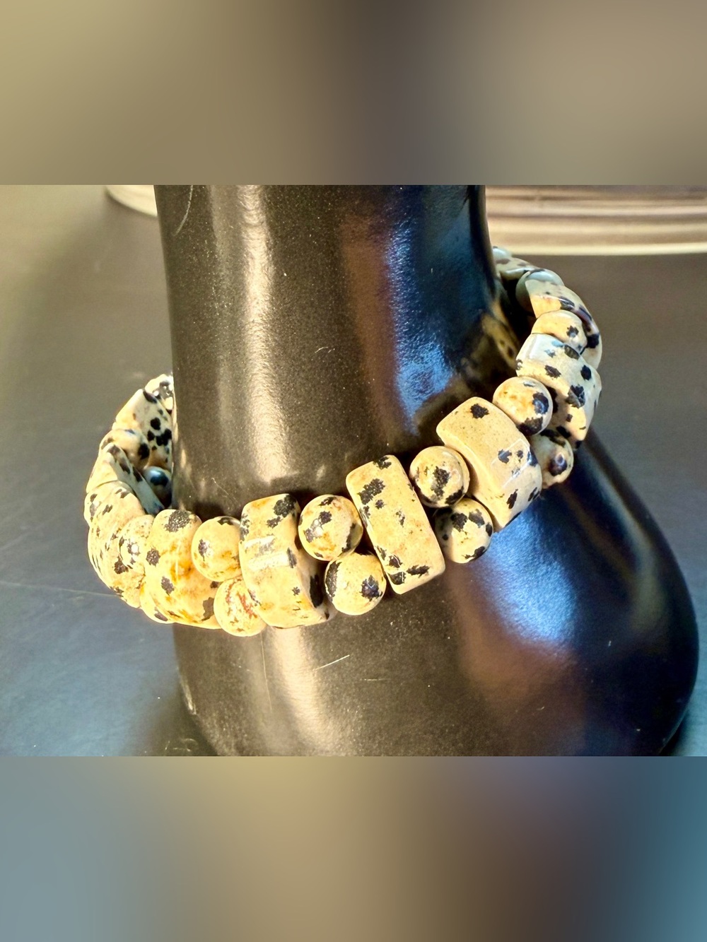 Vintage Modern Dalmatian Jasper Stone Elastic Bracelet